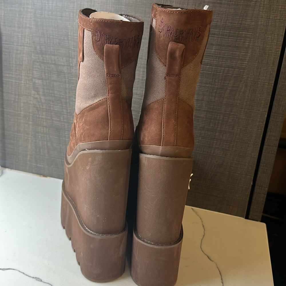 Darker Wavs ATMOSPHERE DOUBLE STACK FIELD GIRL TRAITOR BOOTS - BROWN - Picture 4 of 6
